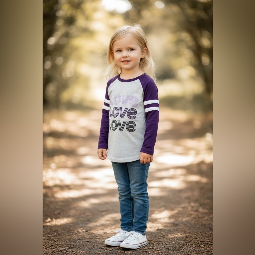 5T Girls’ “Love” Long-Sleeve Raglan Shirt – Sporty & Fun